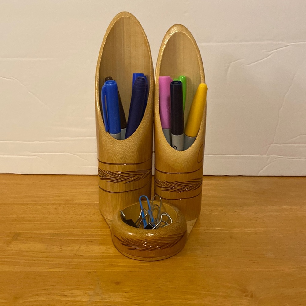 Pencil Holder Wooden Handmade Jamaica  Excellent Condition (items not included)